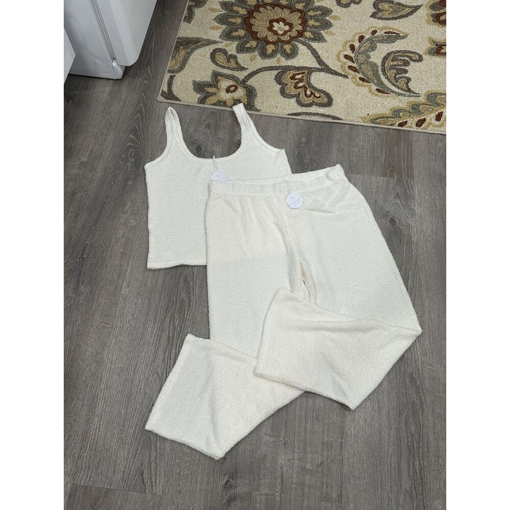NWT Amanda Blu Women’s 2XL Cream 2-Piece Textured Lounge Set Tank Pants